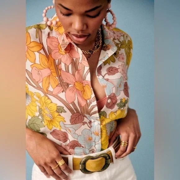 Sezane Pierro Shirt 70's Boho 36 - Picture 2 of 5